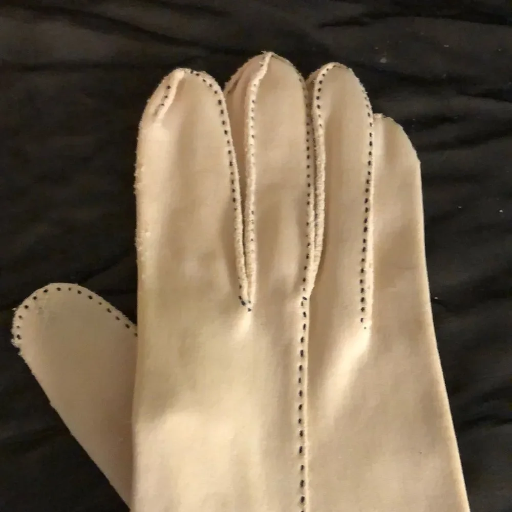Vintage Ladies Cream Gloves Black Fringe Small